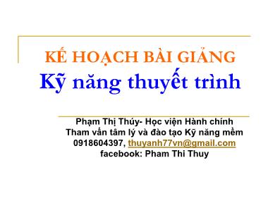 Kế hoạch bài giảng kỹ năng thuyết trình - Phạm Thị Thúy