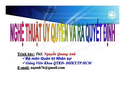 Nghệ thuật ủy quyền và ra quyết định - Nguyễn Quang Anh