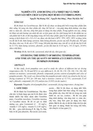 Nghiên cứu ảnh hưởng của nhiệt độ và thời gian sấy đến chất lƣợng bột bí đỏ cucurbita pepo