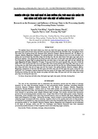Nghiên cứu đặc tính ngủ nghỉ vì ảnh hưởng của thời gian bảo quản tới khả năng chế biến Chip của một số giống khoai tây