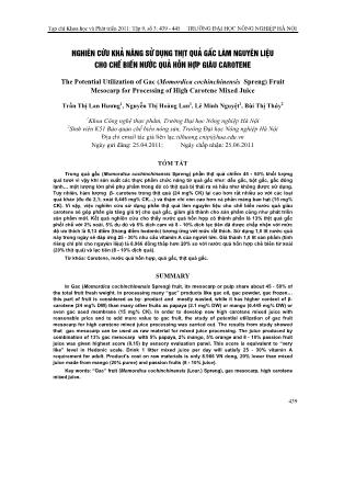 Nghiên cứu khả năng sử dụng thịt quả gấc làm nguyên liệu cho chế biến nước quả hỗn hợp giàu carotene