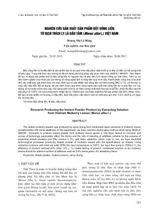 Nghiên cứu sản xuất sản phẩm bột uống liền từ dịch trích ly lá dâu tằm (morus alba l.) Việt Nam