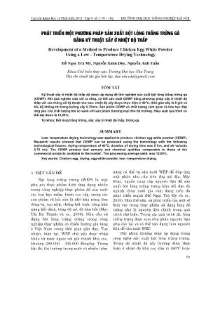 Phát triển một phương pháp sản xuất bột lòng trắng trứng gà bằng kĩ thuật sấy ở nhiệt độ thấp