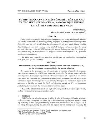 Sự phụ thuộc của tín hiệu sóng điều hòa bậc cao và xác suất ion hóa của + h2 vào góc định phương khi xét đến dao động hạt nhân