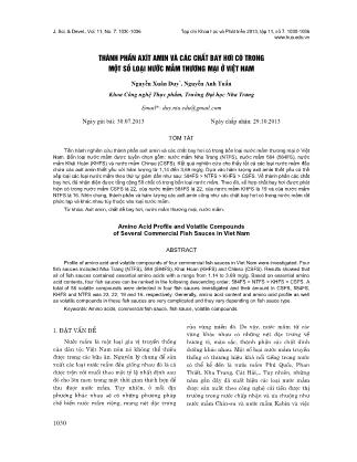 Thành phần axit amin và các chất bay hơi có trong một số loại nước mắm thương mại ở Việt Nam