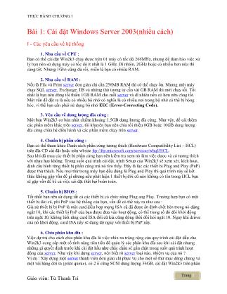 Thực hành chương 1 - Bài 1: Cài đặt Windows server 2003 - Từ Thanh Trí