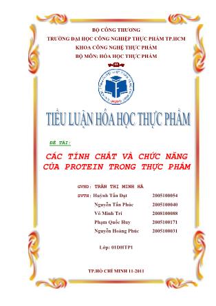 Tiểu luận Các tính chất và chức năng của protein trong thực phẩm - Trần Thị Minh Hà