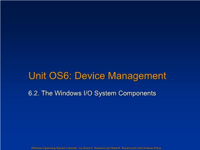 Unit OS6: Device Management - The windows I/O system coponents