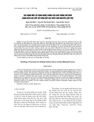 Xác định một số công nghệ chính của quá trình chế biến bánh bích qui xốp bổ sung bột hạt điều làm nguyên liệu phụ - Đinh Thị Hiền