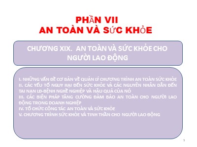 Bài giảng An toàn và sức khỏe - Chương 19: An toàn và sức khỏe cho người lao động