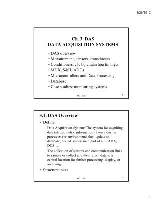 Bài giảng Các hệ thống Tin học công nghiệp - Chương 3: DAS data acquisition systems