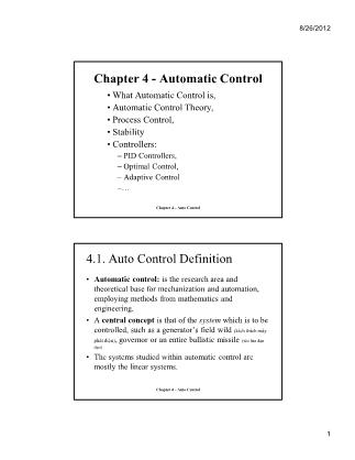 Bài giảng Các hệ thống Tin học công nghiệp - Chương 4: Automatic Control