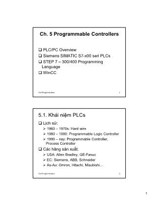 Bài giảng Các hệ thống Tin học công nghiệp - Chương 5: Programmable Controllers
