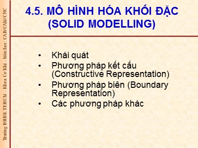 Bài giảng CAD/ CAM/ CNC - Bài 5: Mô hình hóa khối đặc