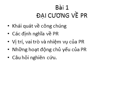 Bài giảng Đại cương về PR