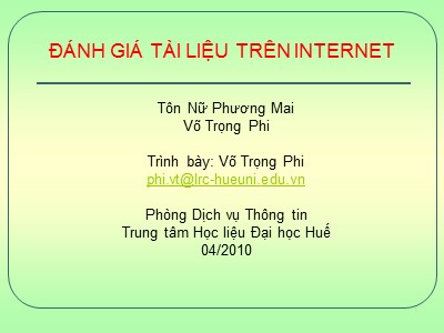 Bài giảng Đánh giá tài liệu trên Internet - Võ Trọng Phi