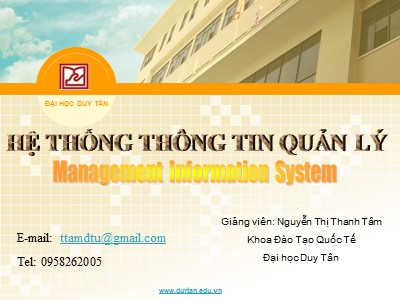 Bài giảng Hệ thống thông tin quản lý - Nguyễn Thị Thanh Tâm