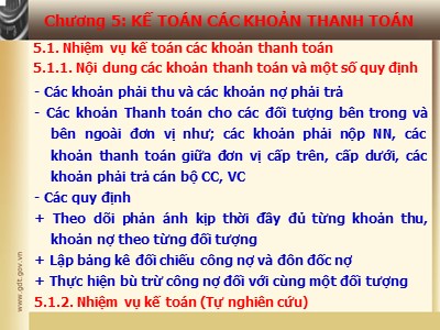 Bài giảng Kế toán hành chính sự nghiệp - Chương 5: Kế toán các khoản thanh toán