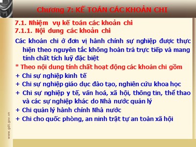 Bài giảng Kế toán hành chính sự nghiệp - Chương 7: Kế toán các khoản chi