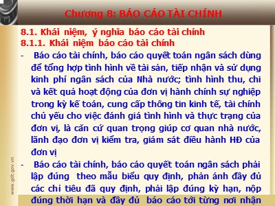 Bài giảng Kế toán hành chính sự nghiệp - Chương 8: Báo cáo tài chính