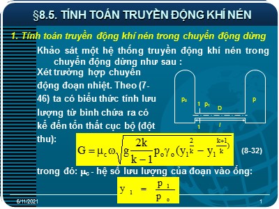 Bài giảng Kết cấu và tính toán động cơ đốt trong - Chương 8: Tính toán truyền động khí nén