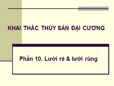 Bài giảng Khai thác thủy sản đại cương - Phần 10: Lưới rẻ và lưới rủng