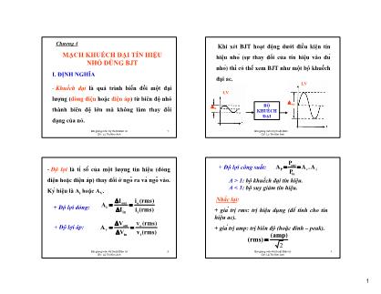 Bài giảng Kĩ thuật điện tử - Chương 4: Mạch khuếch đại tín hiệu nhỏ dùng BJT