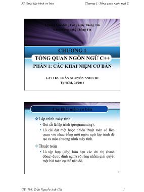 Bài giảng Kĩ thuật lập trình cơ bản - Chương 1: Tổng quan ngôn ngữ C++ - Trần Nguyễn Anh Chi