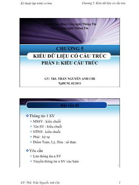 Bài giảng Kĩ thuật lập trình cơ bản - Chương 5: Kiểu dữ liệu có cấu trúc - Trần Nguyễn Anh Chi