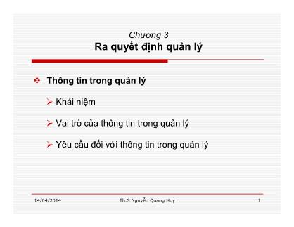 Bài giảng môn Quản trị kinh doanh - Chương 3: Ra quyết định quản lí