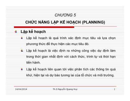 Bài giảng môn Quản trị kinh doanh - Chương 5: Chức năng lập kế hoạch (Planning)