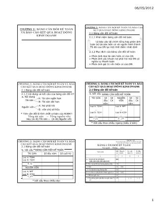 Bài giảng Nguyên Lý Kế toán - Chương II: Bảng cân đối kế toán và Báo cáo kết quả hoạt động kinh doanh