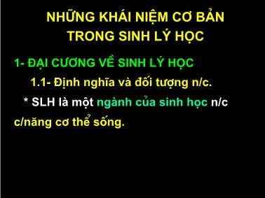 Bài giảng Những khái niệm cơ bản trong sinh lý học