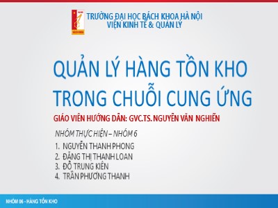 Bài giảng Quản lí hàng tồn kho trong chuỗi cung ứng - Nguyễn Thanh Phong