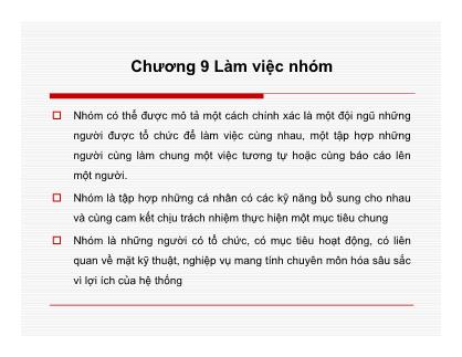 Bài giảng Quản trị học - Chương 9: Làm việc nhóm