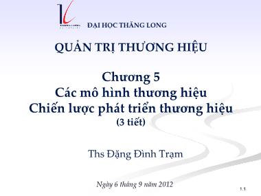 Bài giảng Quản trị thương hiệu - Chương 5: Các mô hình thương hiệu Chiến lược phát triển thương hiệu - Đặng Đình Trạm