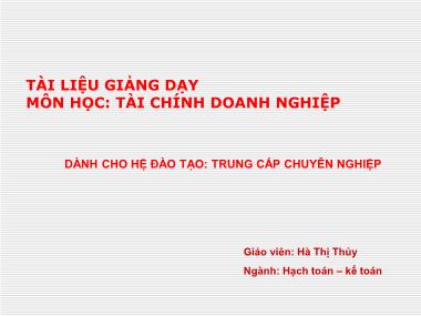 Bài giảng Tài chính doanh nghiệp - Hà Thị Thủy