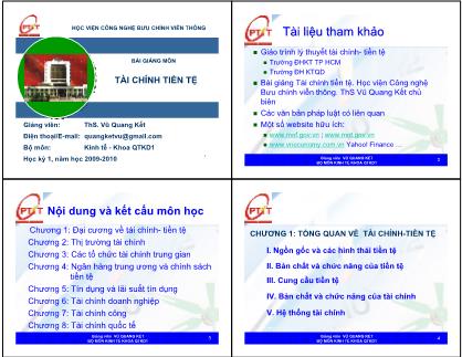 Bài giảng Tài chính tiền tệ - Chương 1: Tổng quan về tài chính-tiền tệ - Vũ Quang Kết