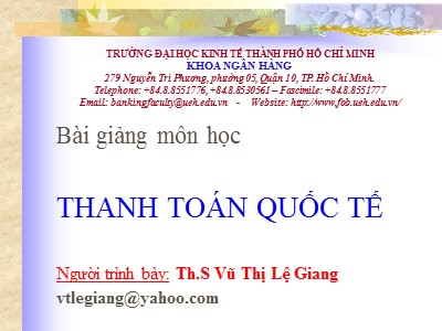 Bài giảng Thanh toán quốc tế - Vũ Thị Lệ Giang