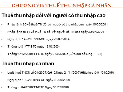 Bài giảng Thuế và hệ thống thuế tại Việt Nam - Chương 7: Thuế thu nhập cá nhân