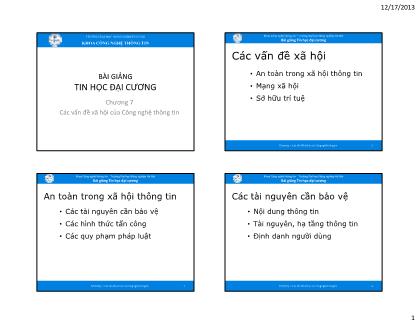 Bài giảng Tin học đại cương - Chương 7: Các vấn đề xã hội của Công nghệ thông tin
