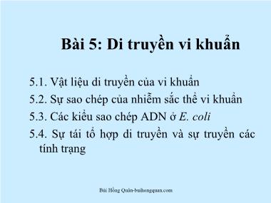 Bài giảng Vi sinh - Bài 5: Di truyền vi khuẩn - Bùi Hồng Quân