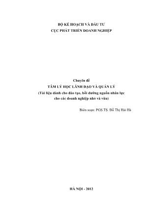 Chuyên đề Tâm lý học lãnh đạo và quản lý - Đỗ Thị Hải Hà