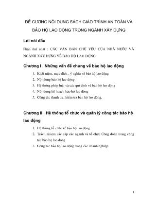 Đề cương nội dung sách giáo trình an toàn và bảo hộ lao động trong ngành xây dựng