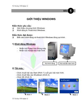 Giáo án Tin học - Bài 1: Giới thiệu Windows