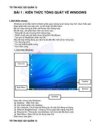 Giáo án Tin học - Bài 1: Kiến thức tổng quát về Windows