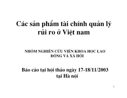 Giáo trình Các sản phẩm tài chính quản lý rủi ro ở Việt Nam