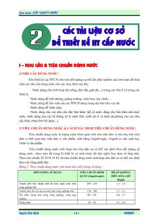 Giáo trình Cấp thoát nước - Chương 2: Các tài liệu cơ sở để thiết kế HT cấp nước