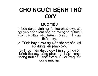 Giáo trình Cho người bệnh thở oxy