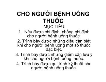 Giáo trình Cho người bệnh uống thuốc